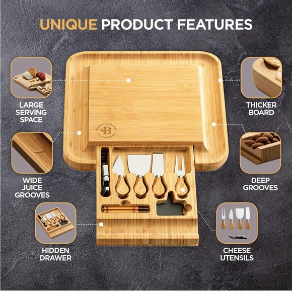 GIFT IDEA! NEW Bambusi Cheese Board with Utensils - Picture 3 of 8